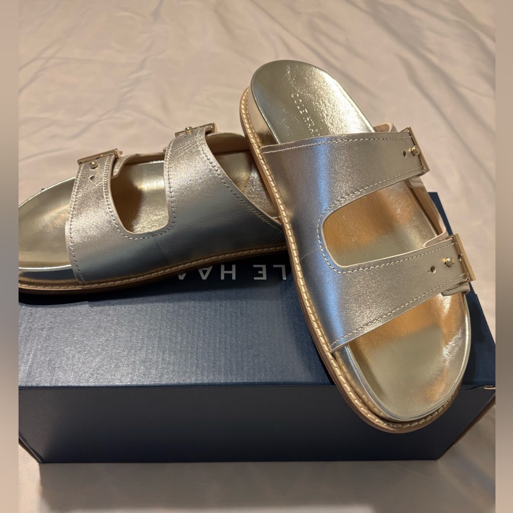 COLE HAAN Metallic Double Strap Footbed Sandal 
Style Marisol